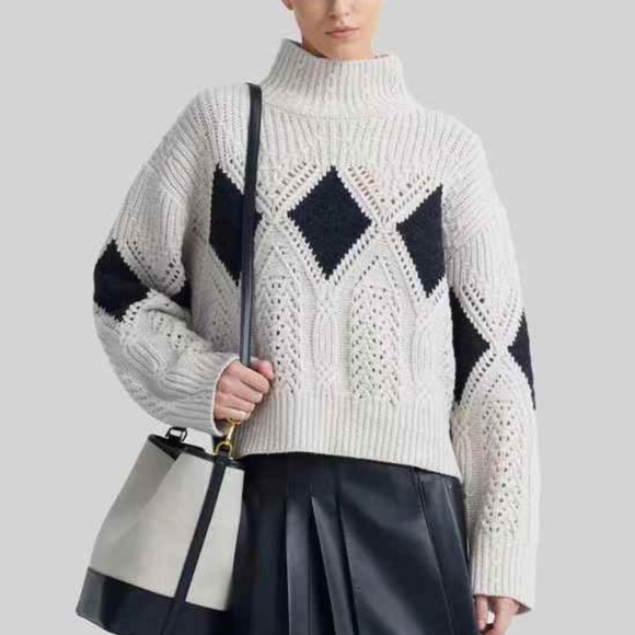 NWT Altuzarra Grady Ribbed Cable-Knit Wool Sweater Ivory/Black Pattern Quiet Lux - Picture 12 of 12